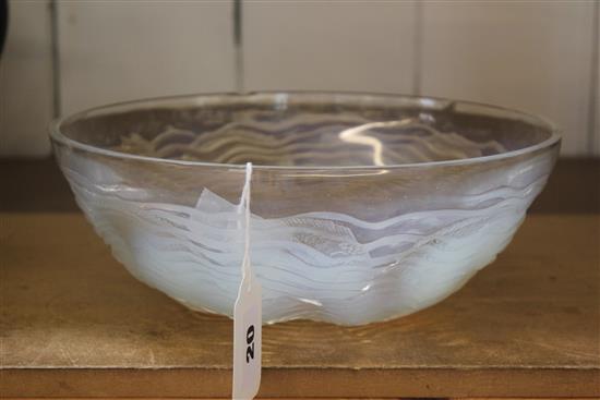 Lalique Dauphins pattern bowl, moulded fish & stylised waves, stencil mark (a.f)
